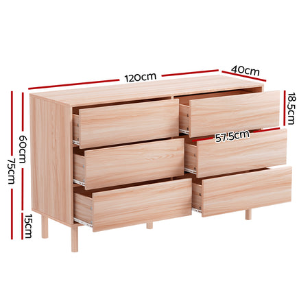 Artiss 6 Chest of Drawers Cabinet Dresser Table Tallboy Storage Bedroom Pine - ElectronX Plus