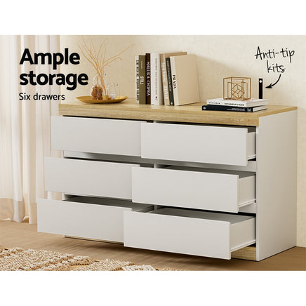 Artiss 6 Chest of Drawers Cabinet Dresser Table Tallboy Storage Bedroom White - ElectronX Plus