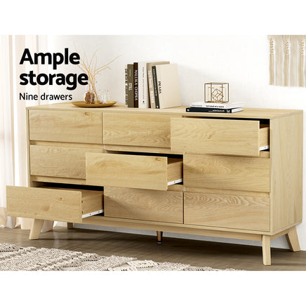 Artiss 9 Chest of Drawers Cabinet Dresser Table Tallboy Storage Bedroom Oak - ElectronX Plus