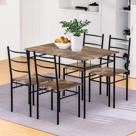 Artiss Dining Table and Chairs Set 5PCS Industrial Wooden Metal Desk Walnut - ElectronX Plus