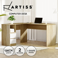 Artiss Computer Desk Drawer Cabinet L-Shape Oak 136CM - ElectronX Plus