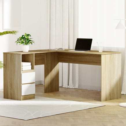 Artiss Computer Desk Drawer Cabinet L-Shape Oak 136CM - ElectronX Plus