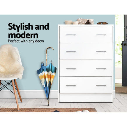 Artiss 4 Chest of Drawers - ANDES White - ElectronX Plus