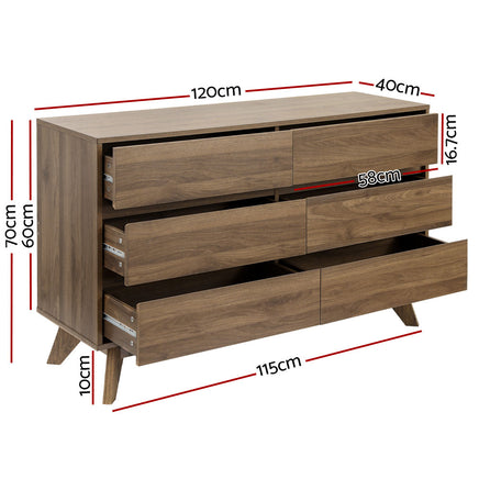 Artiss 6 Chest of Drawers - XAVI Walnut - ElectronX Plus