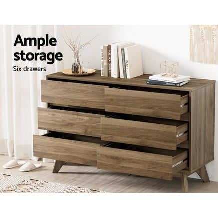 Artiss 6 Chest of Drawers - XAVI Walnut - ElectronX Plus