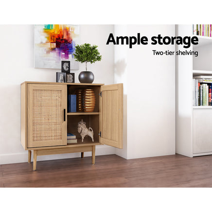 Artiss Rattan Buffet Sideboard 2 Doors - BRIONY Oak - ElectronX Plus