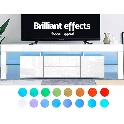 Artiss TV Cabinet Entertainment Unit Stand RGB LED Gloss Furniture 200cm White - ElectronX Plus