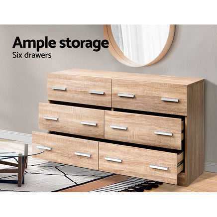 Artiss 6 Chest of Drawers - VEDA Oak - ElectronX Plus