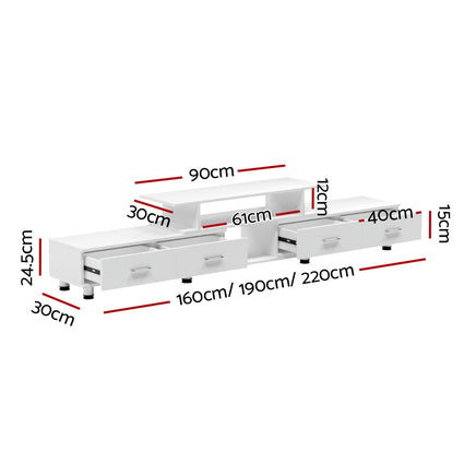 Artiss TV Cabinet Entertainment Unit Stand Wooden 160CM To 220CM Lowline Storage Drawers White - ElectronX Plus