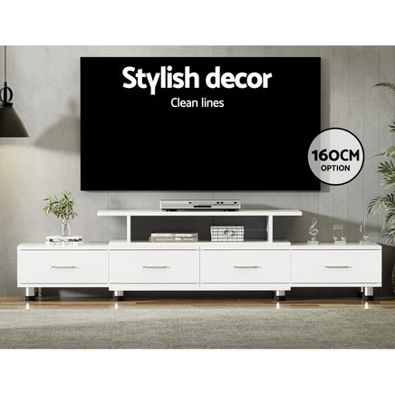 Artiss TV Cabinet Entertainment Unit Stand Wooden 160CM To 220CM Lowline Storage Drawers White - ElectronX Plus