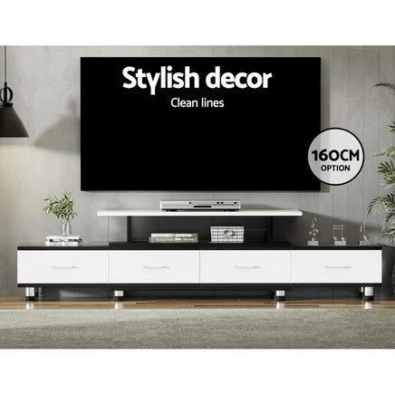 Artiss TV Cabinet Entertainment Unit Stand Wooden 160CM To 220CM Storage Drawers Black White - ElectronX Plus