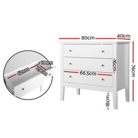 Artiss 3 Chest of Drawers - BRITTANY White - ElectronX Plus