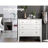 Artiss 3 Chest of Drawers - BRITTANY White - ElectronX Plus