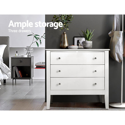 Artiss 3 Chest of Drawers - BRITTANY White - ElectronX Plus