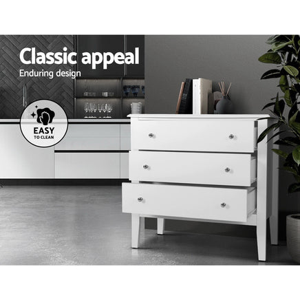 Artiss 3 Chest of Drawers - BRITTANY White - ElectronX Plus