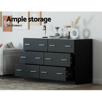 Artiss 6 Chest of Drawers - VEDA Black - ElectronX Plus