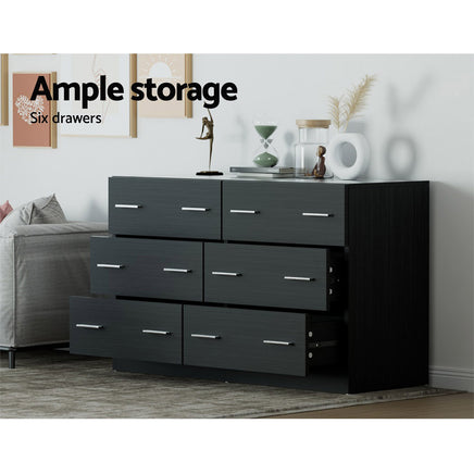 Artiss 6 Chest of Drawers - VEDA Black - ElectronX Plus