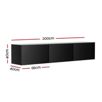 Artiss Floating Entertainment Unit TV Cabinet High Glossy Black 3 Cabinets 200CM - ElectronX Plus