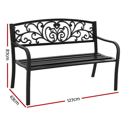 Gardeon Outdoor Garden Bench Seat Steel Outdoor Furniture 3 Seater Park Black - ElectronX Plus