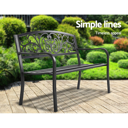 Gardeon Outdoor Garden Bench Seat Steel Outdoor Furniture 3 Seater Park Black - ElectronX Plus