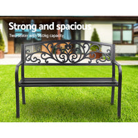 Gardeon Outdoor Garden Bench Seat Steel Outdoor Furniture 3 Seater Park Black - ElectronX Plus