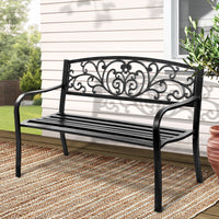 Gardeon Outdoor Garden Bench Seat Steel Outdoor Furniture 3 Seater Park Black - ElectronX Plus