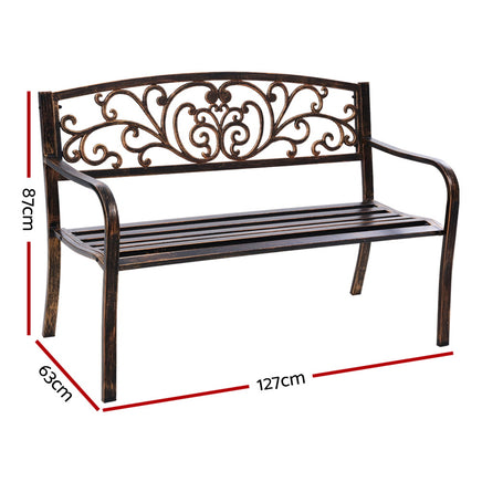 Gardeon Outdoor Garden Bench Seat Steel Outdoor Furniture 3 Seater Park Bronze - ElectronX Plus