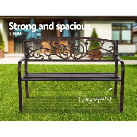 Gardeon Outdoor Garden Bench Seat Steel Outdoor Furniture 3 Seater Park Bronze - ElectronX Plus