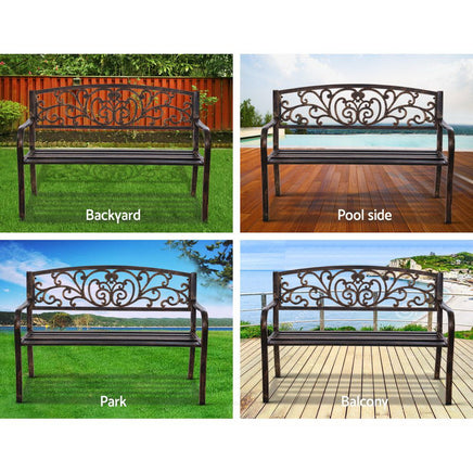 Gardeon Outdoor Garden Bench Seat Steel Outdoor Furniture 3 Seater Park Bronze - ElectronX Plus