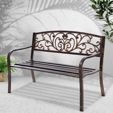 Gardeon Outdoor Garden Bench Seat Steel Outdoor Furniture 3 Seater Park Bronze - ElectronX Plus