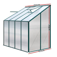 Greenfingers Greenhouse 2.52x1.27x2.13M Lean-to Aluminium Polycarbonate Green House Garden Shed - ElectronX Plus