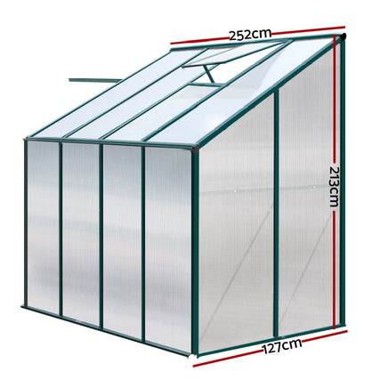 Greenfingers Greenhouse 2.52x1.27x2.13M Lean-to Aluminium Polycarbonate Green House Garden Shed - ElectronX Plus