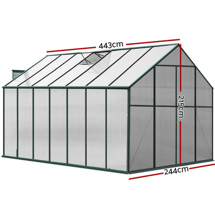 Greenfingers Greenhouse 4.43x2.44x2.15M Aluminium Polycarbonate Green House Garden Shed - ElectronX Plus