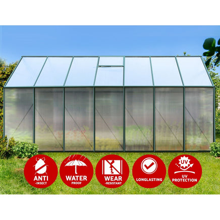 Greenfingers Greenhouse 4.43x2.44x2.15M Aluminium Polycarbonate Green House Garden Shed - ElectronX Plus