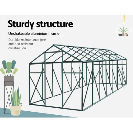 Greenfingers Greenhouse 4.43x2.44x2.15M Aluminium Polycarbonate Green House Garden Shed - ElectronX Plus