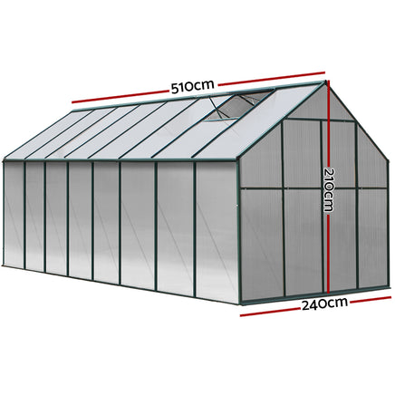 Greenfingers Greenhouse 5.1x2.44x2.1M Aluminium Polycarbonate Green House Garden Shed - ElectronX Plus