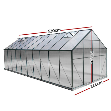 Greenfingers Greenhouse 6.3x2.44x2.1M Aluminium Polycarbonate Green House Garden Shed - ElectronX Plus