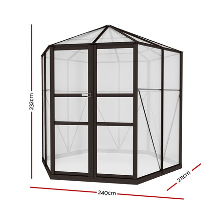 Greenfingers Greenhouse 2.4x2.1x2.32M Aluminium Polycarbonate Green House Garden Shed - ElectronX Plus