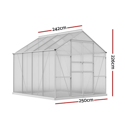 Greenfingers Aluminium Greenhouse Green House Polycarbonate Garden Shed 2.4x2.5M - ElectronX Plus