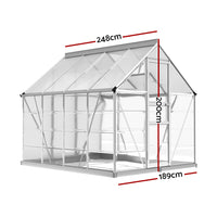 Greenfingers Greenhouse 2.48x1.89x2M Aluminium Polycarbonate Green House Garden Shed - ElectronX Plus