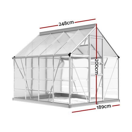 Greenfingers Greenhouse 2.48x1.89x2M Aluminium Polycarbonate Green House Garden Shed - ElectronX Plus