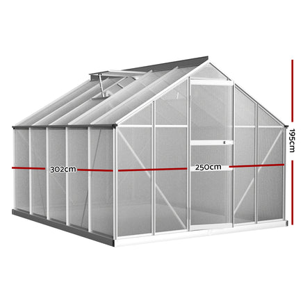 Greenfingers Greenhouse 3x2.5x1.95M Aluminium Polycarbonate Green House Garden Shed - ElectronX Plus