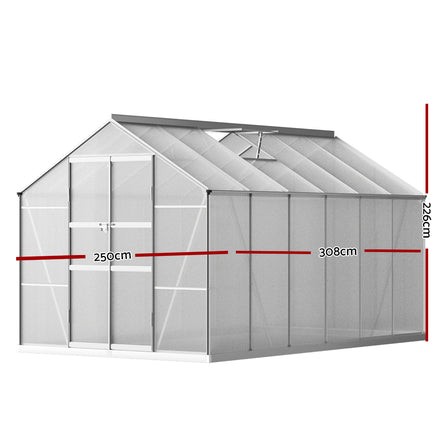 Greenfingers Greenhouse 3x2.5x2.26M Double Doors Aluminium Green House Garden Shed - ElectronX Plus