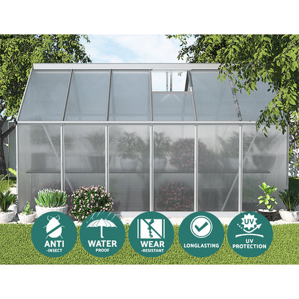 Greenfingers Greenhouse 3.6x2.5x1.95M Aluminium Polycarbonate Green House Garden Shed - ElectronX Plus