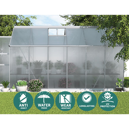 Greenfingers Greenhouse 3.7x2.5x2.26M Double Doors Aluminium Green House Garden Shed - ElectronX Plus