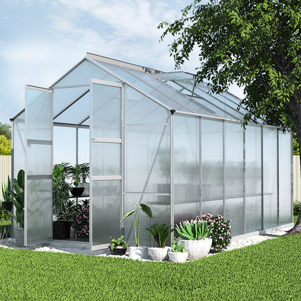 Greenfingers Greenhouse 3.7x2.5x2.26M Double Doors Aluminium Green House Garden Shed - ElectronX Plus