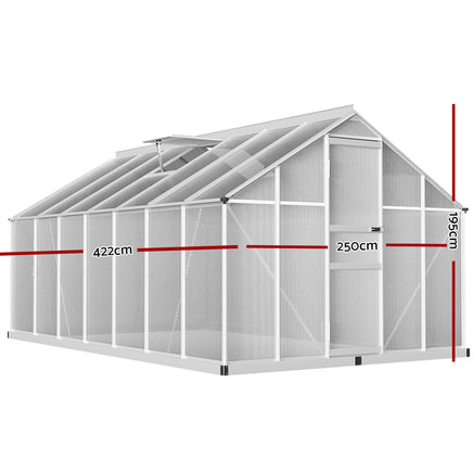 Greenfingers Greenhouse 4.2x2.5x1.95M Aluminium Polycarbonate Green House Garden Shed - ElectronX Plus