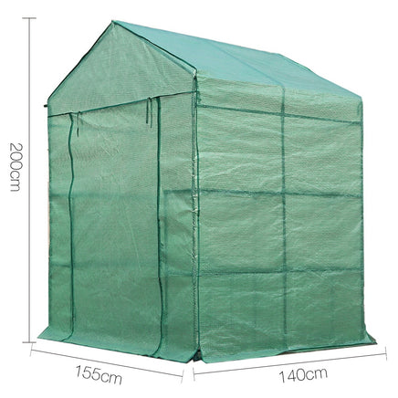 Greenfingers Greenhouse 1.4x1.55x2M Walk in Green House Tunnel Plant Garden Shed 8 Shelves - ElectronX Plus