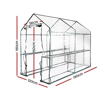 Greenfingers Greenhouse 1.2x1.9x1.9M Walk in Green House Tunnel Clear Garden Shed 4 Shelves - ElectronX Plus