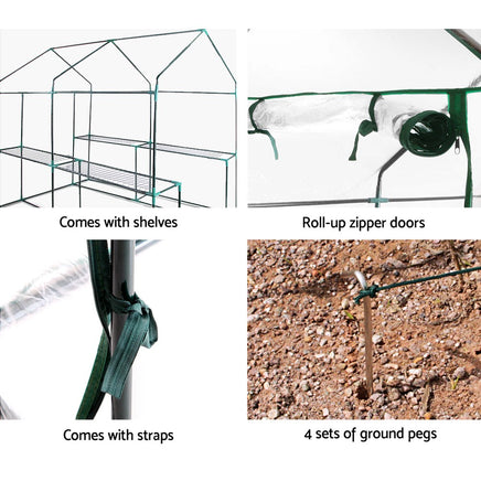 Greenfingers Greenhouse 1.2x1.9x1.9M Walk in Green House Tunnel Clear Garden Shed 4 Shelves - ElectronX Plus